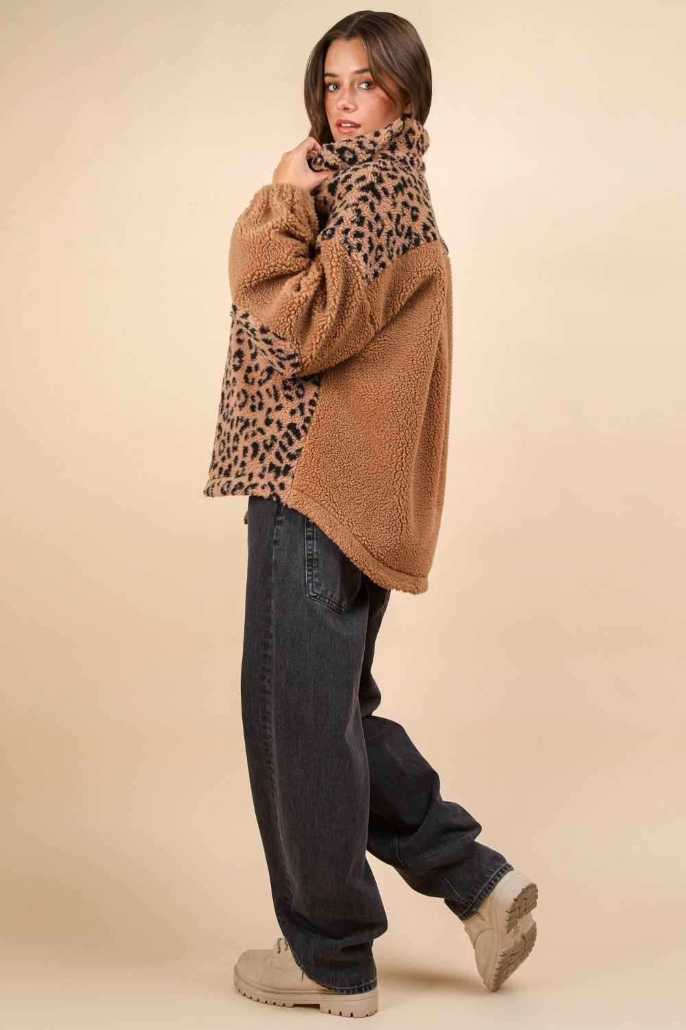 VERY J Fuzzy Leopard Button Down Long Sleeve Jacket - Tigbul's Variety Fashion Shop