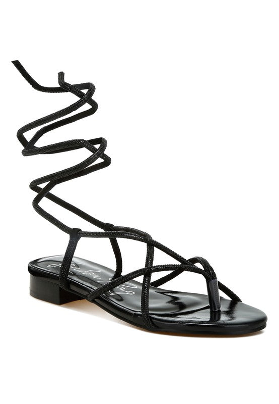 Babbity Rhinestone Embellished Lace-Up Sandals - Tigbul's Variety Fashion Shop
