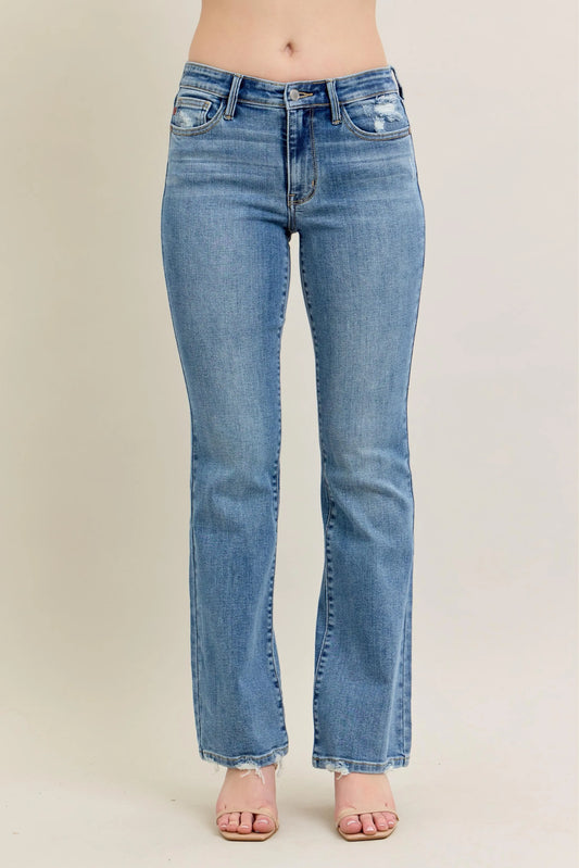 Judy Blue Full Size Mid Rise Wash Destroy Hem Bootcut Jeans Plus Size - Tigbul's Variety Fashion Shop