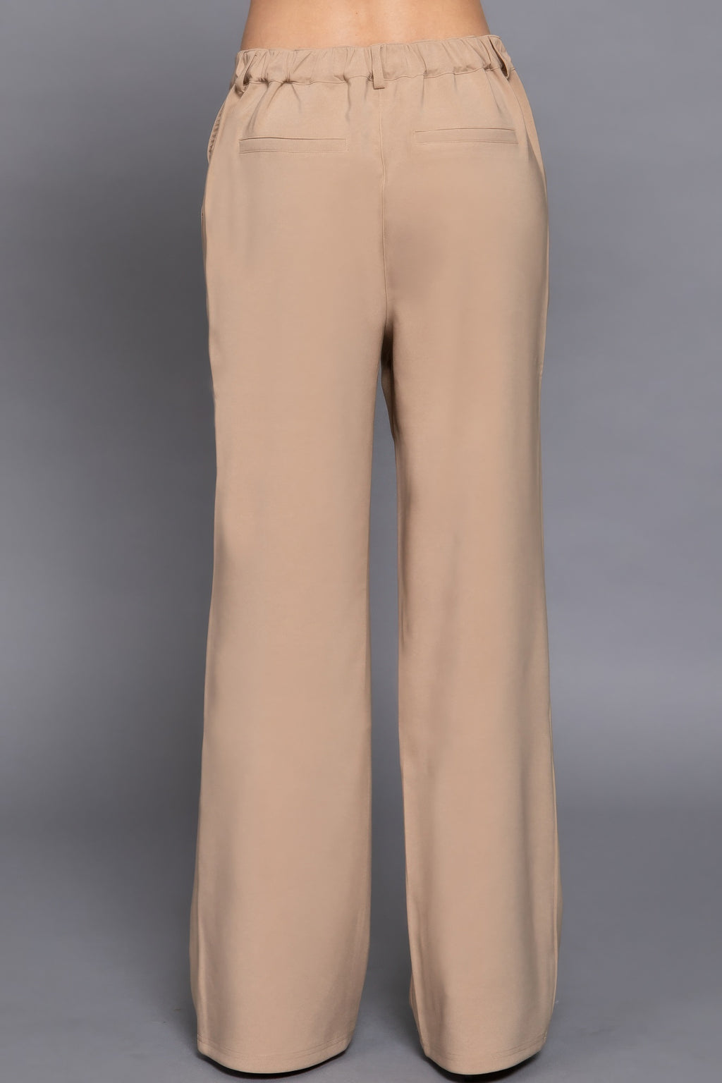 Tan wide-leg pants with back elastic waistband
