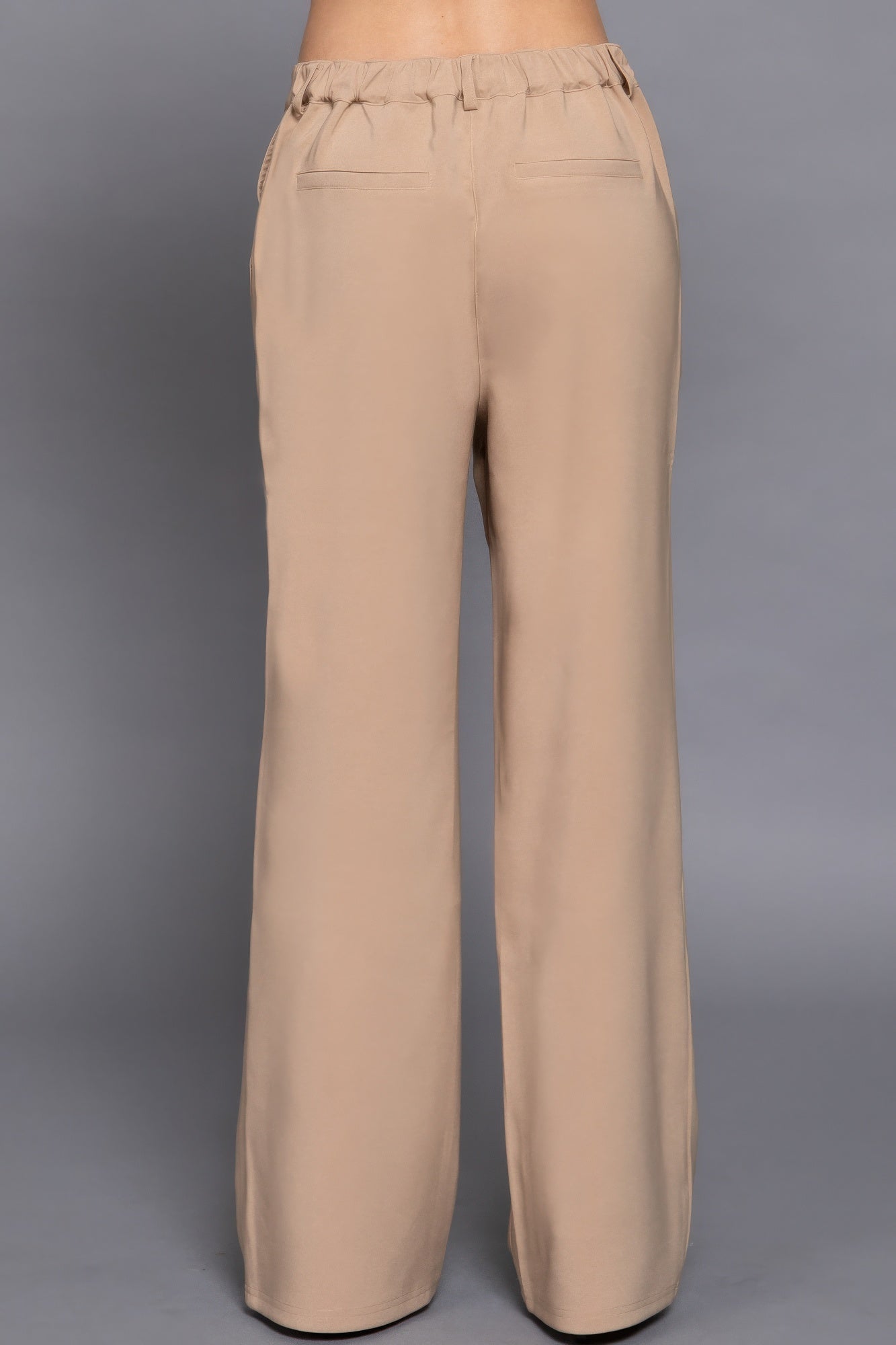 Tan wide-leg pants with back elastic waistband