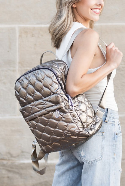 Jade Metallic Puffer Backpack - Tigbul's Variety Fashion Shop