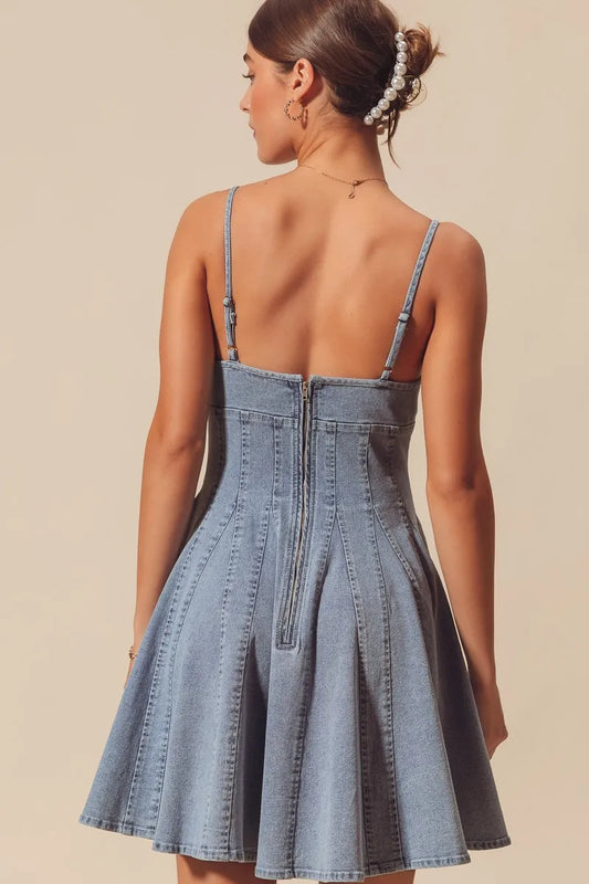 SO ME A Line Fit and Flare Denim Mini Dress - Tigbul's Variety Fashion Shop