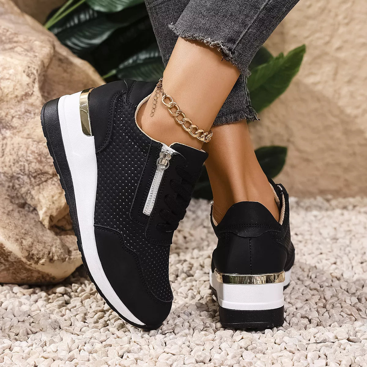 Lace Up Wedge Sneakers - Tigbul's Variety Fashion Shop