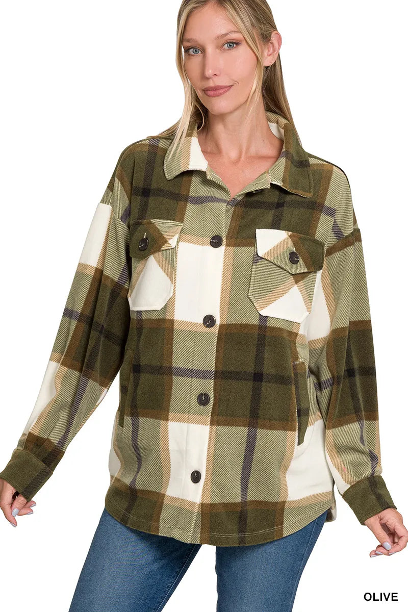 Zenana Oversized Plaid Fleece Shacket - Tigbul's Variety Fashion Shop