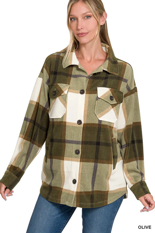 Zenana Oversized Plaid Fleece Shacket - Tigbul's Variety Fashion Shop