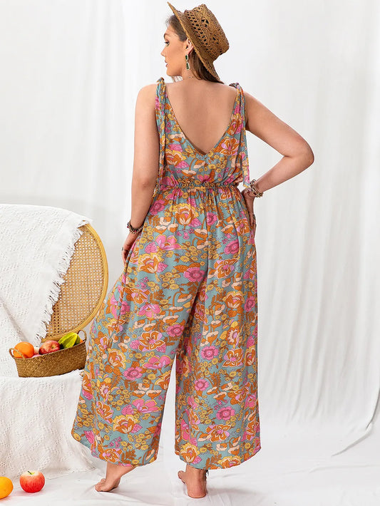 Plus Size Printed Wide Leg Sleeveless Jumpsuit - Tigbul's Variety Fashion Shop