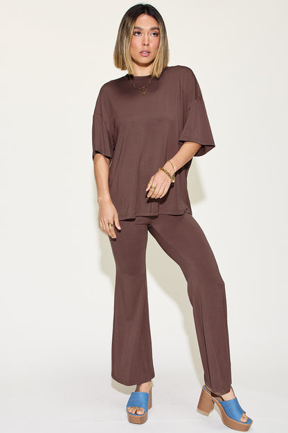 Bamboo Drop Shoulder T-Shirt and Flare Pants Set - Tigbul's Variety Fashion Shop