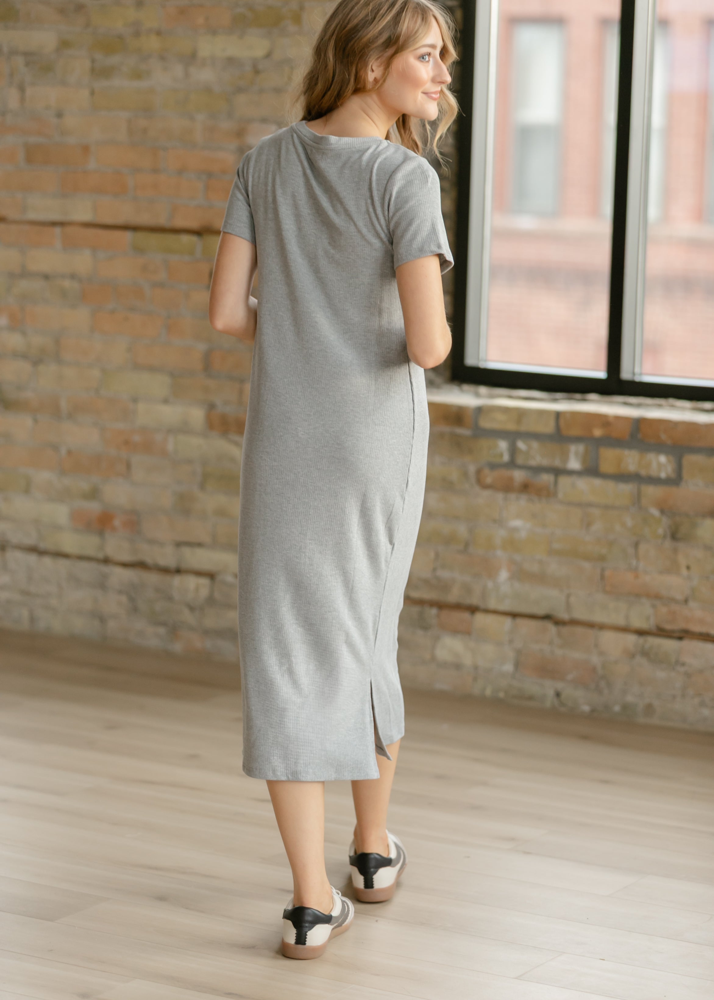 Baylor Gray Ribbed T-shirt Dress - Tigbul's Variety Fashion Shop