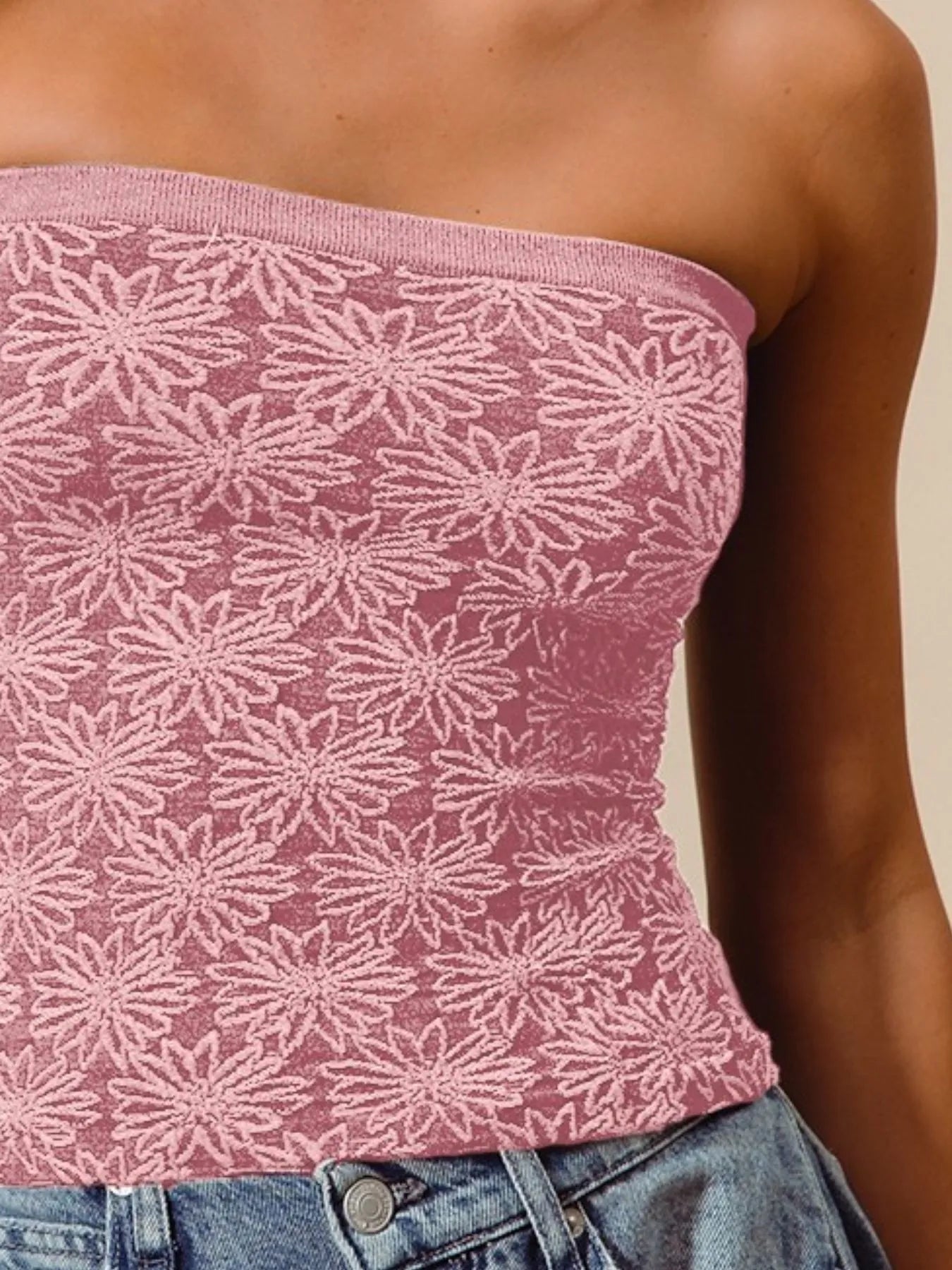 SO ME Jacquard Floral Two Tone Seamless Tube Top - Tigbul's Variety Fashion Shop