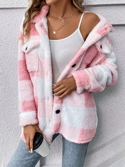 Plaid Fleece Button-Up Outerwear - Tigbul's Variety Fashion Shop