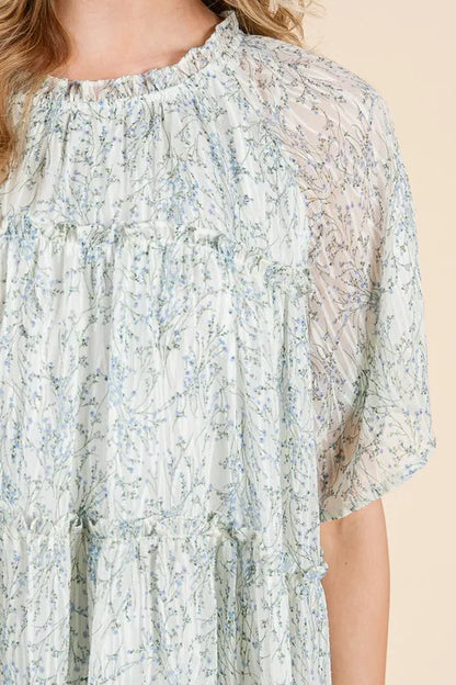 Lime 'N' Chili Ditsy Floral Print Sheer Ruffle Detail Mini Dress - Tigbul's Variety Fashion Shop