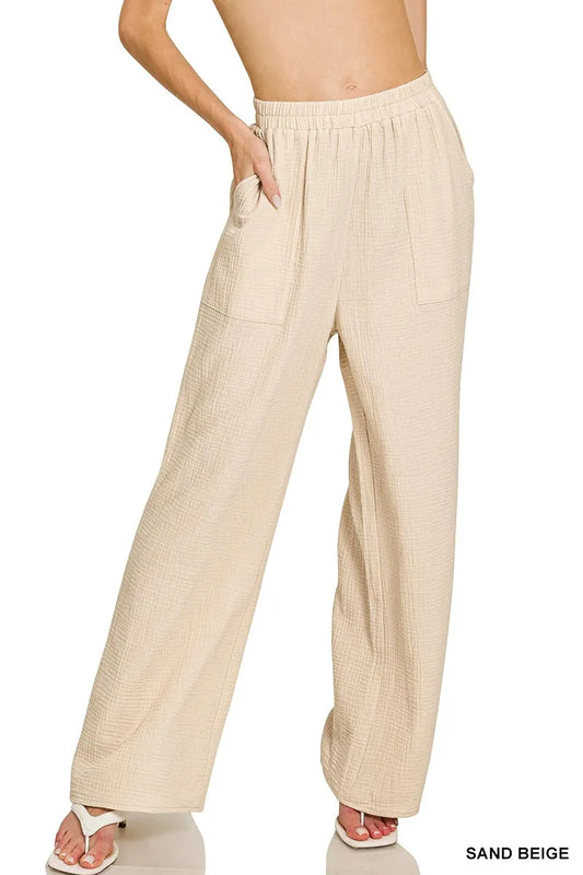 Zenana Double Gauze Elastic Band Pants - Tigbul's Variety Fashion Shop