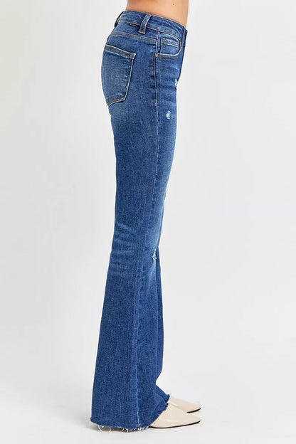 RISEN Full Size Distressed Mid Rise Flare Jeans Plus Size - Tigbul's Variety Fashion Shop