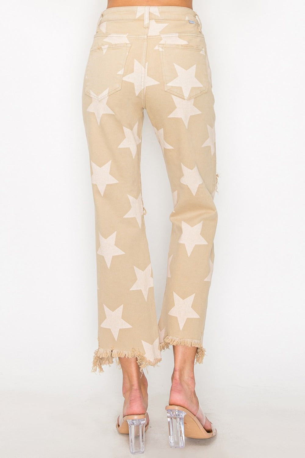 RISEN Full Size High Rise Star Printed Frayed Hem Jeans - Tigbul's Variety Fashion Shop