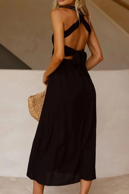 Crisscross Smocked Wide Strap Dress - Tigbul's Variety Fashion Shop