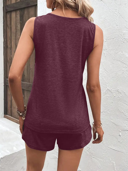 Casual Wide Strap Tank Top and Shorts Set - Tigbul's Variety Fashion Shop