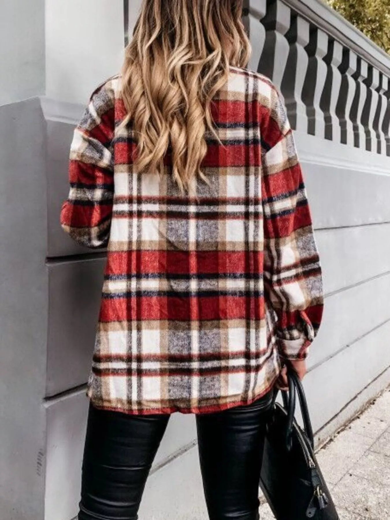 Plaid Button-Down Long Sleeve Shacket - Tigbul's Variety Fashion Shop