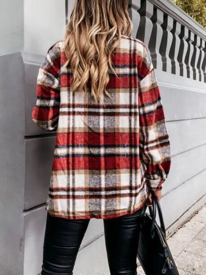 Plaid Button-Down Long Sleeve Shacket - Tigbul's Variety Fashion Shop