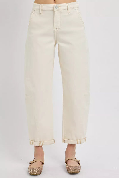 RISEN High Rise Relaxed Barrel Cuffed Jeans - Tigbul's Variety Fashion Shop