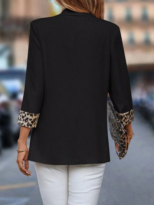 Leopard Lapel Collar Open Front Blazer - Tigbul's Variety Fashion Shop