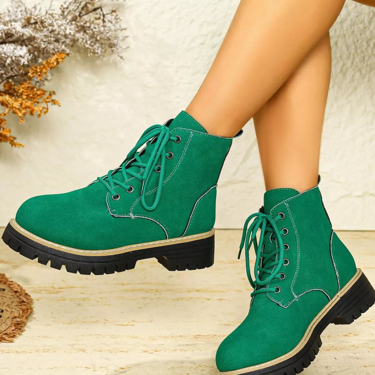 Round Toe Lace Up Boots - Tigbul's Variety Fashion Shop