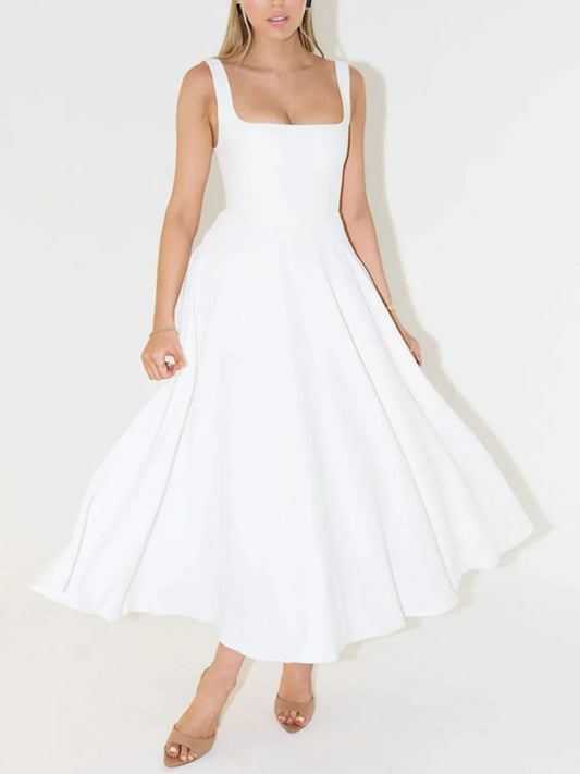 Square Neck Sleeveless Midi Dress - Tigbul's Variety Fashion Shop