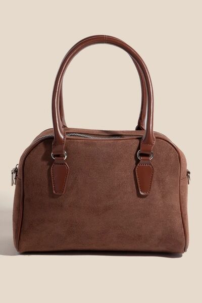 Dark Brown Faux Leather Handle Boxy Handbag - Tigbul's Variety Fashion Shop