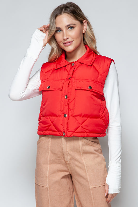 Snobbish Snap Down Quilted Crop Vest - Tigbul's Variety Fashion Shop