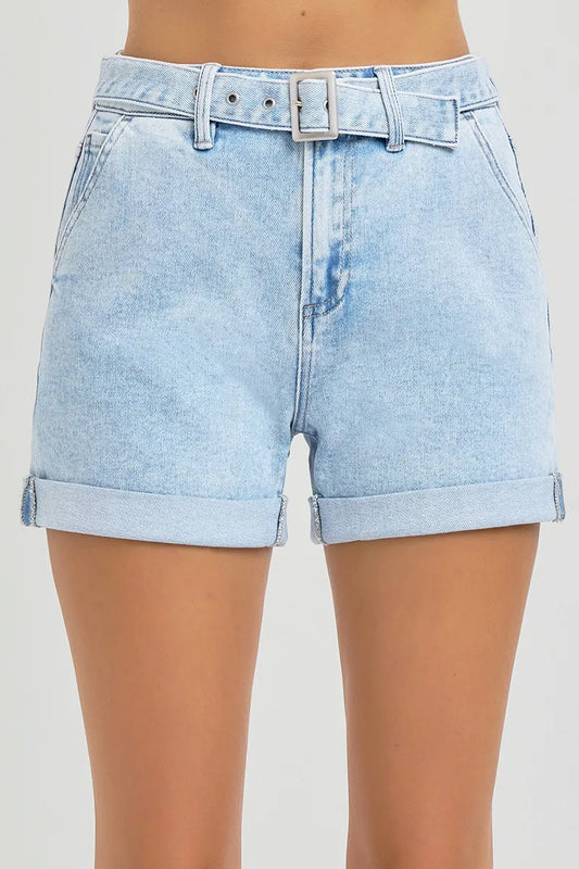 RISEN Full Size High Rise Belted Roll Up Shorts Plus Size - Tigbul's Variety Fashion Shop