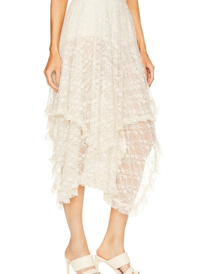 Asymmetrical Lace Midi Skirt - Tigbul's Variety Fashion Shop
