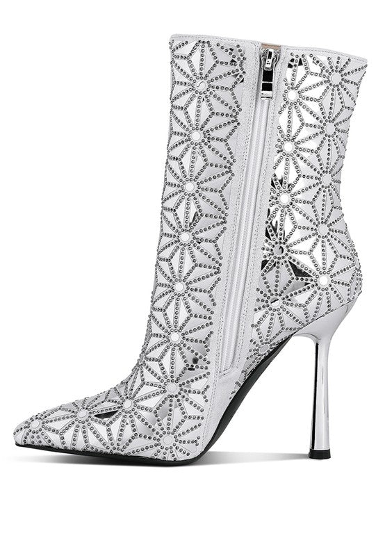 Precious Mirror Embellished High Ankle Boots - Tigbul's Variety Fashion Shop