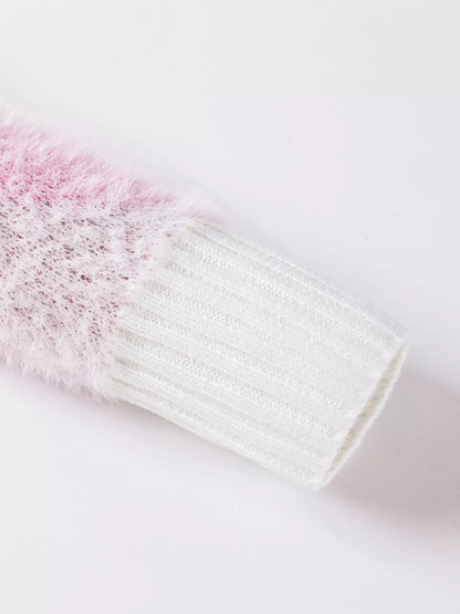 Heart Leopard Pearled Ribbed Trim Fuzzy Sweater - Tigbul's Variety Fashion Shop