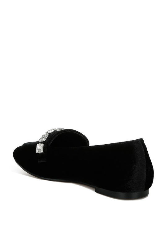 Kyari Velvet Diamante Strap Loafers - Tigbul's Variety Fashion Shop