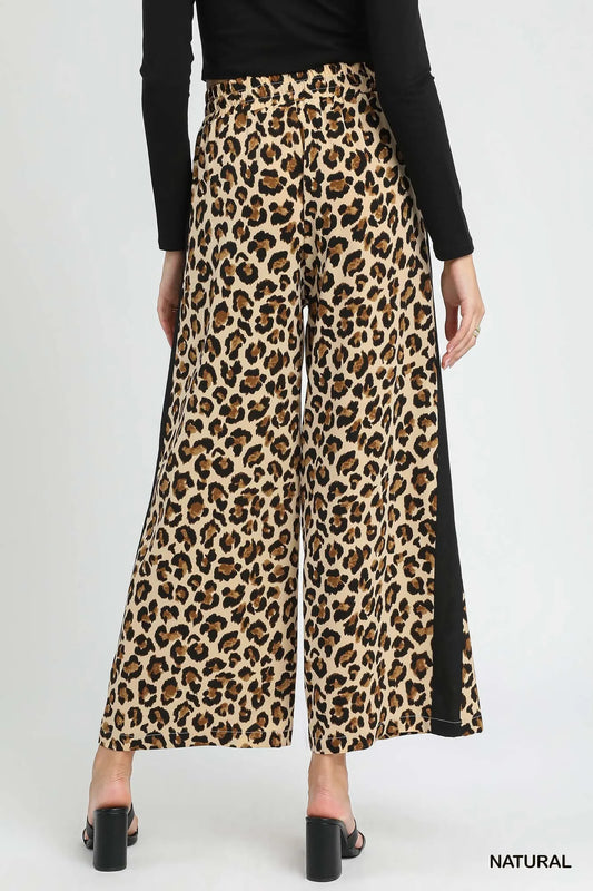 Umgee Leopard Print Wide-Leg Drawstring Pants - Tigbul's Variety Fashion Shop