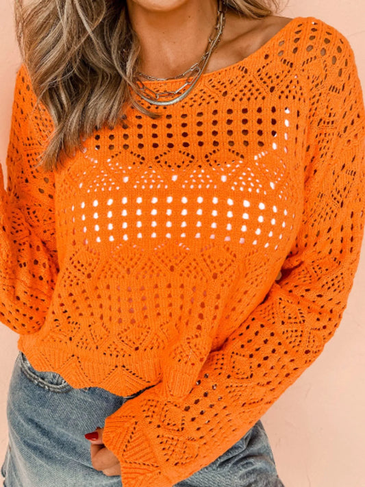 Crochet Boat Neck Knit Cover Up - Tigbul's Variety Fashion Shop