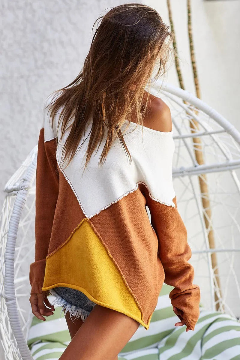 Color Block Geometric Sweater - Tigbul's Variety Fashion Shop
