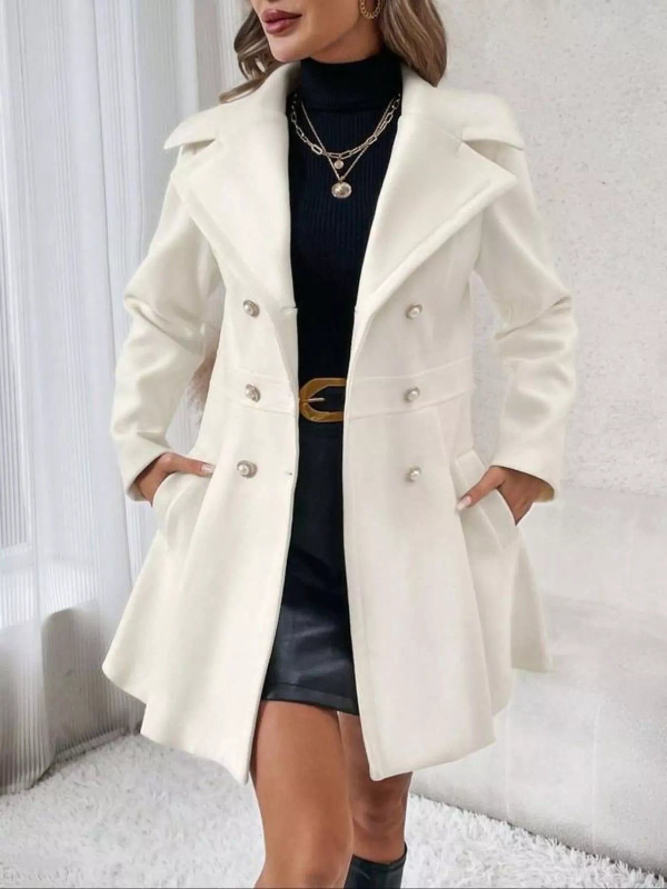 Double-Breasted Wool Blend Coat - Tigbul's Variety Fashion Shop