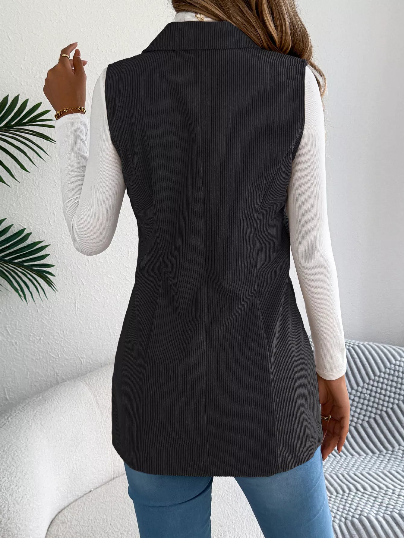 Button-Front Longline Vest Coat - Tigbul's Variety Fashion Shop