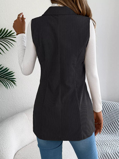 Button-Front Longline Vest Coat - Tigbul's Variety Fashion Shop