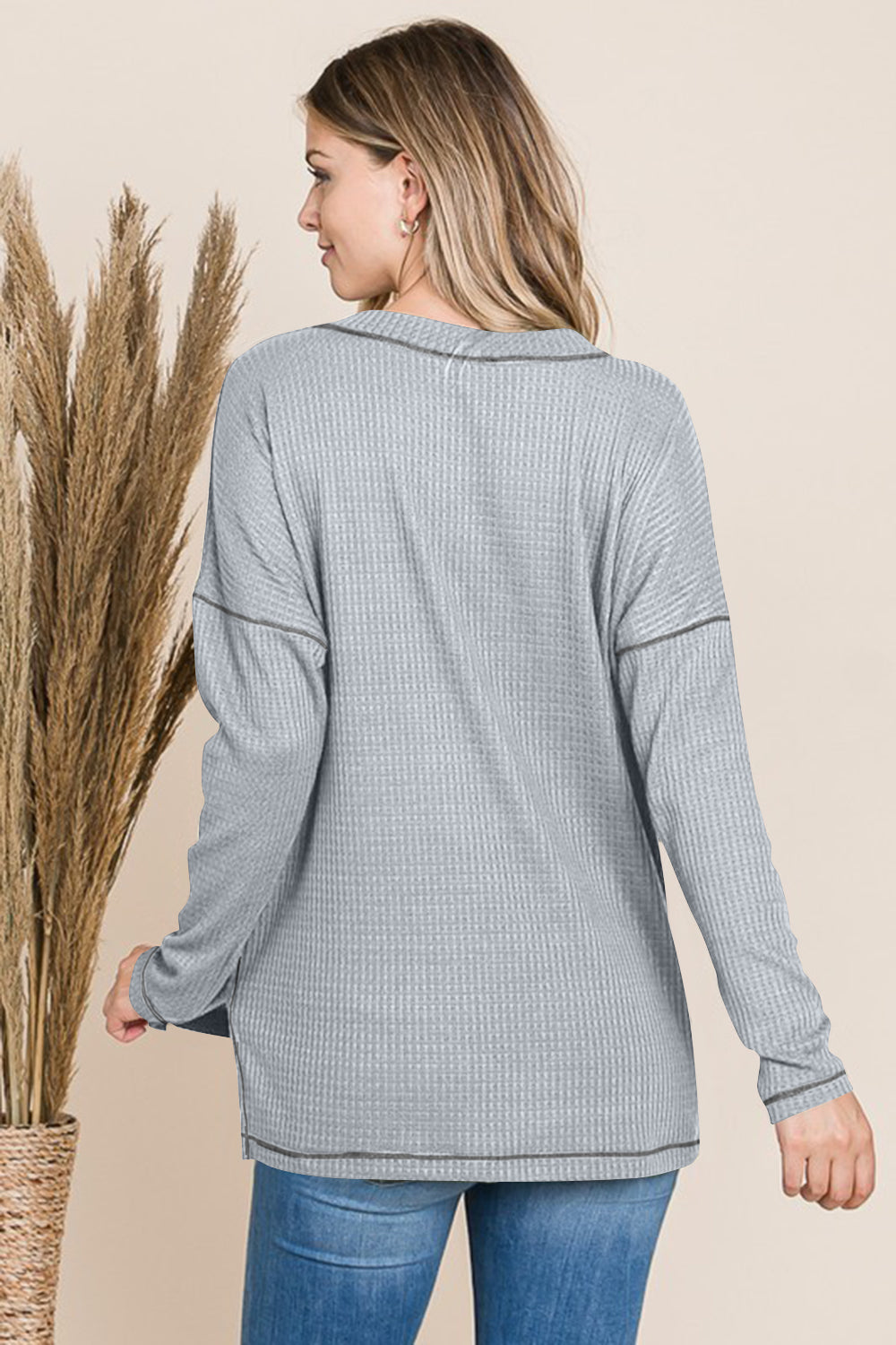 Reborn J V Neck Long Sleeve Top - Tigbul's Variety Fashion Shop