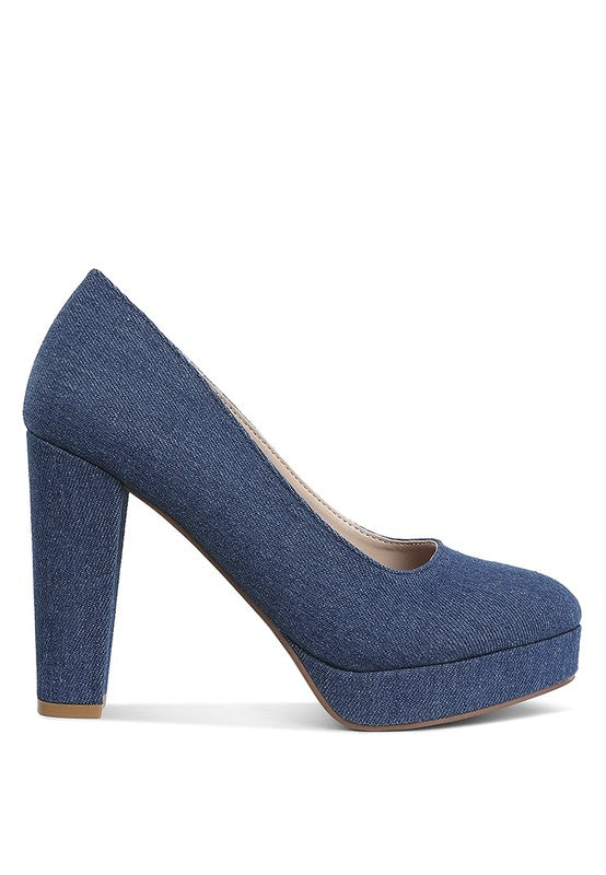 Kostur Denim Blue Block Heel Pumps | Tigbuls Variety