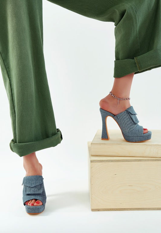 Celidih Denim Pouch Detail Sandals - Tigbul's Variety Fashion Shop