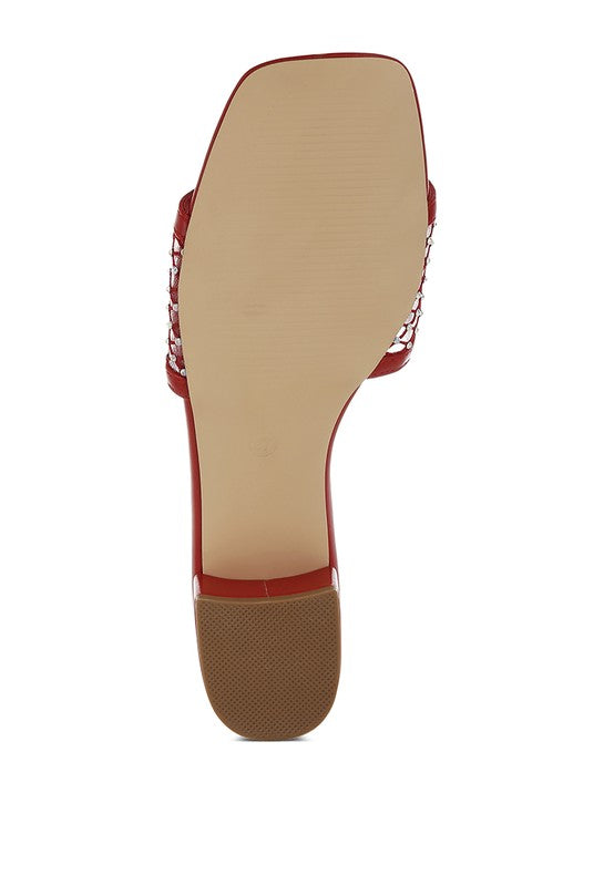 Kenzia Rhinestone Studded Slip-On Heels - Tigbul's Variety Fashion Shop