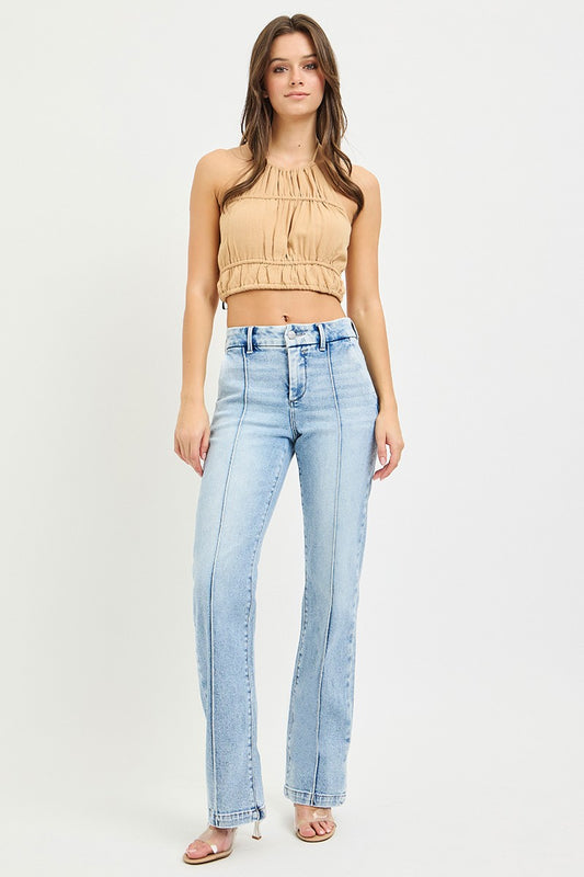 RISEN Tummy Control High Rise Straight Pin Tuck Jeans | Tigbuls