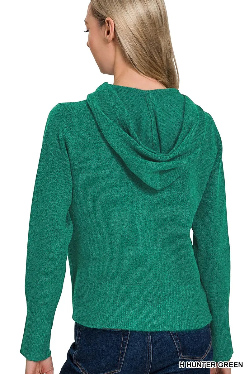 Zenana Drawstring Zip Up Hooded Cardigan - Tigbul's Variety Fashion Shop