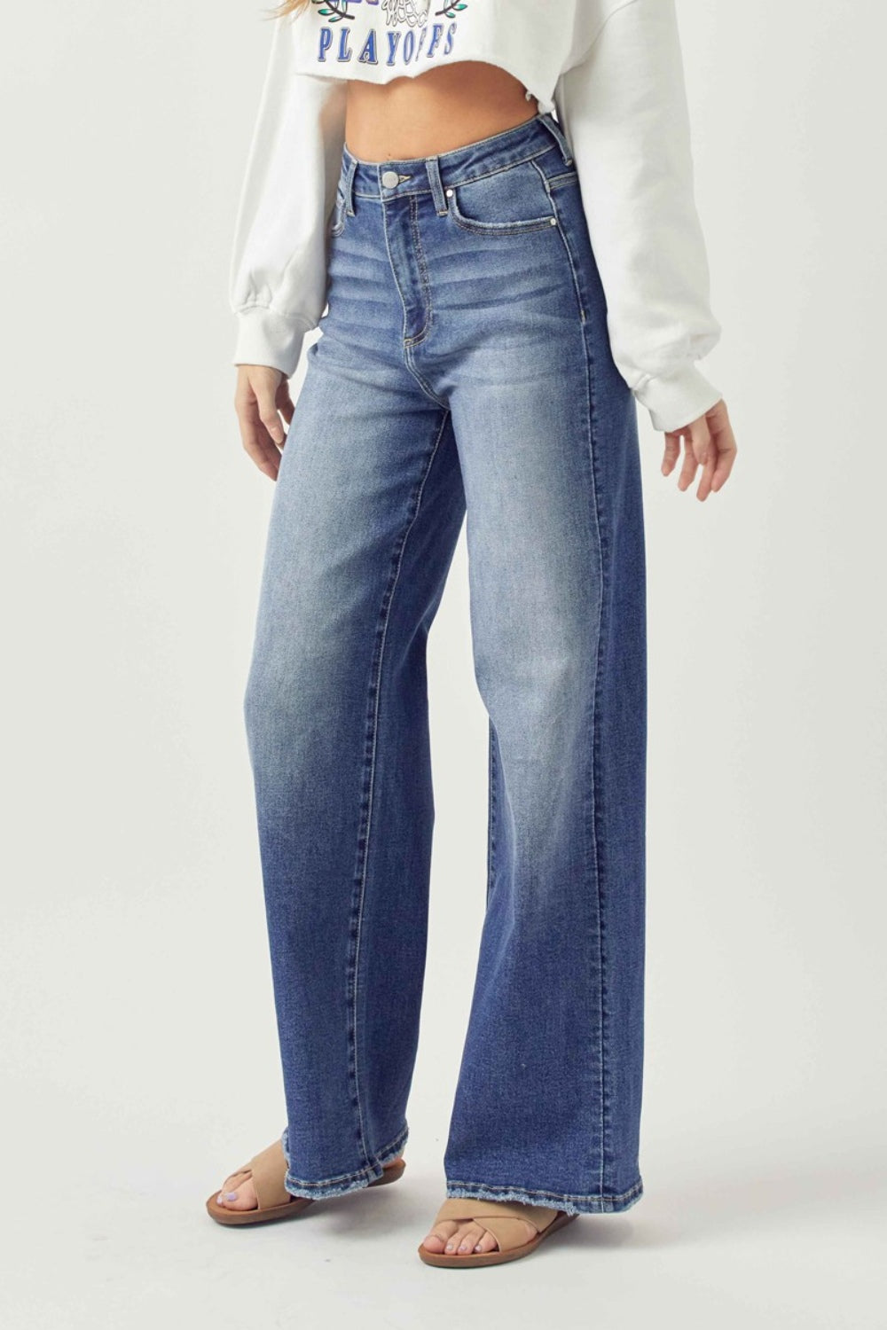 Risen Rise Wide Leg Dark Blue Jeans - Tigbul's Variety Fashion Shop