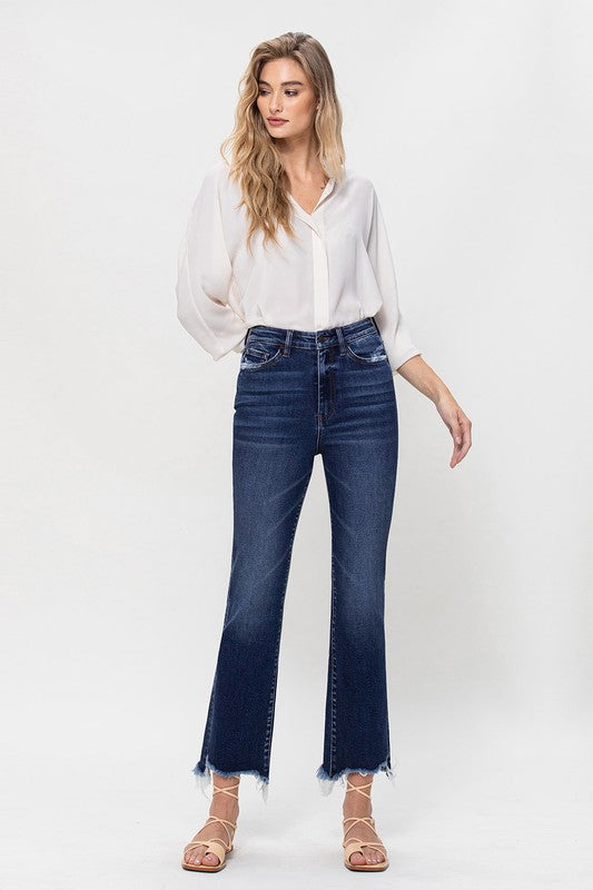 High Rise Distressed Hem Kick Flare Jeans - Tigbul's Variety Fashion Shop