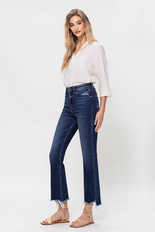 High Rise Distressed Hem Kick Flare Jeans - Tigbul's Variety Fashion Shop