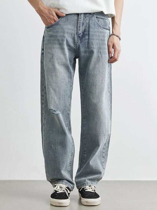 Men's Washed Wide Leg Distressed Jeans - Tigbul's Variety Fashion Shop